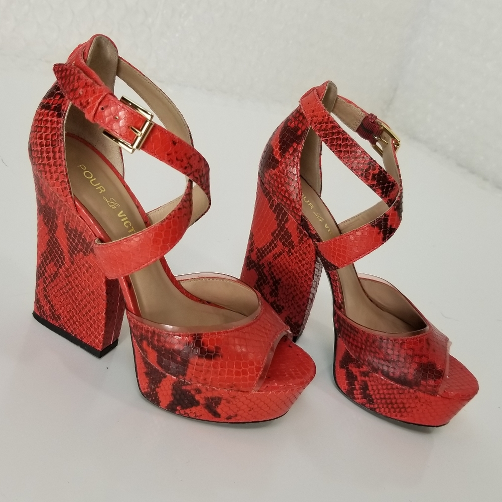 Pour La Victoire red snakeskin platform heels - Picture 1 of 12
